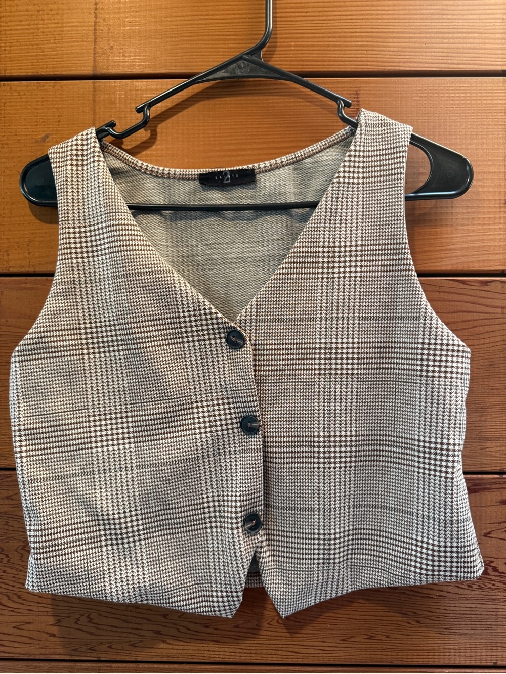 Houndstooth Plaid Button-Front Camisole Vest - Black/Cream
